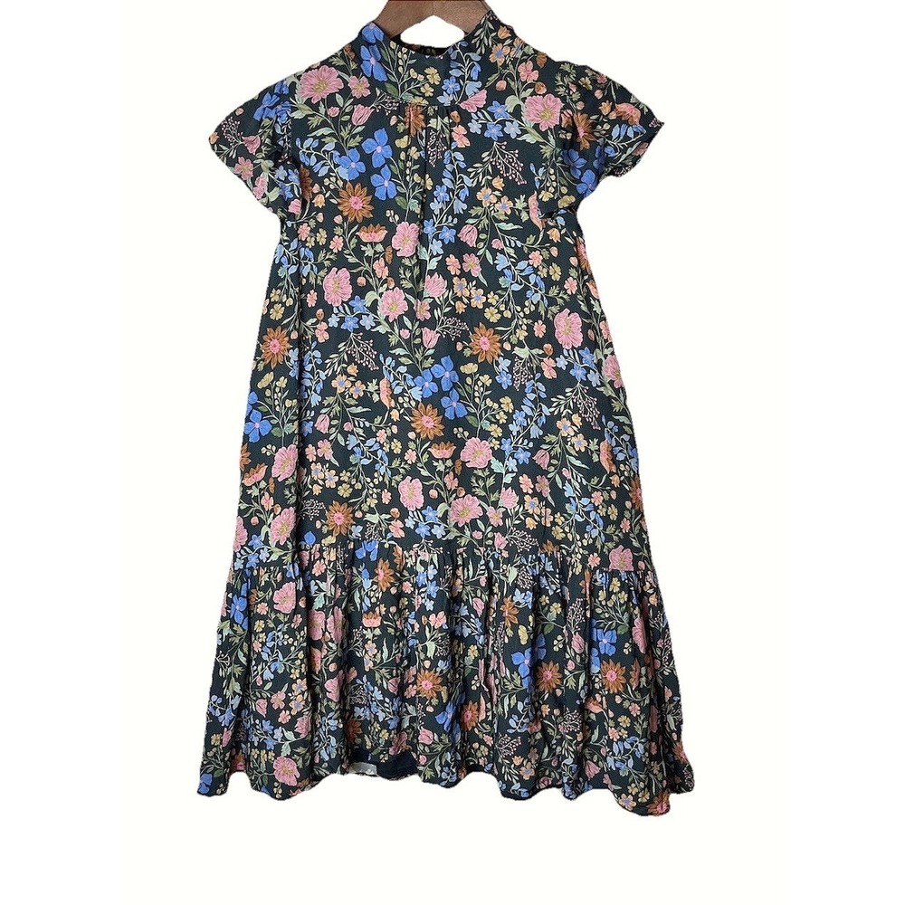 Corey Lynn Calter Floral High Neck Tie Mini Dress Black Multi Womens Small